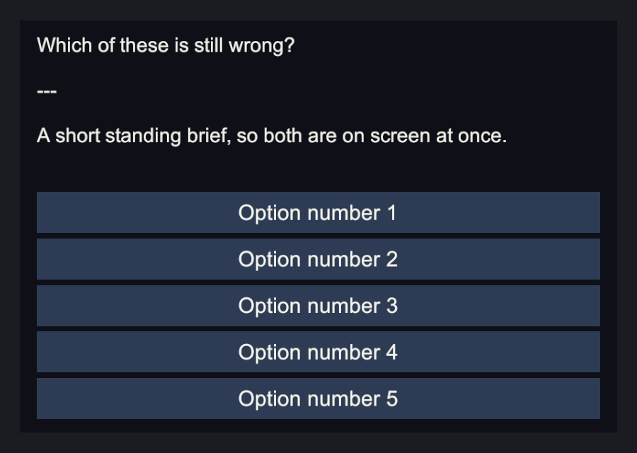 The in-headset question panel, showing a question with a row of answer buttons.