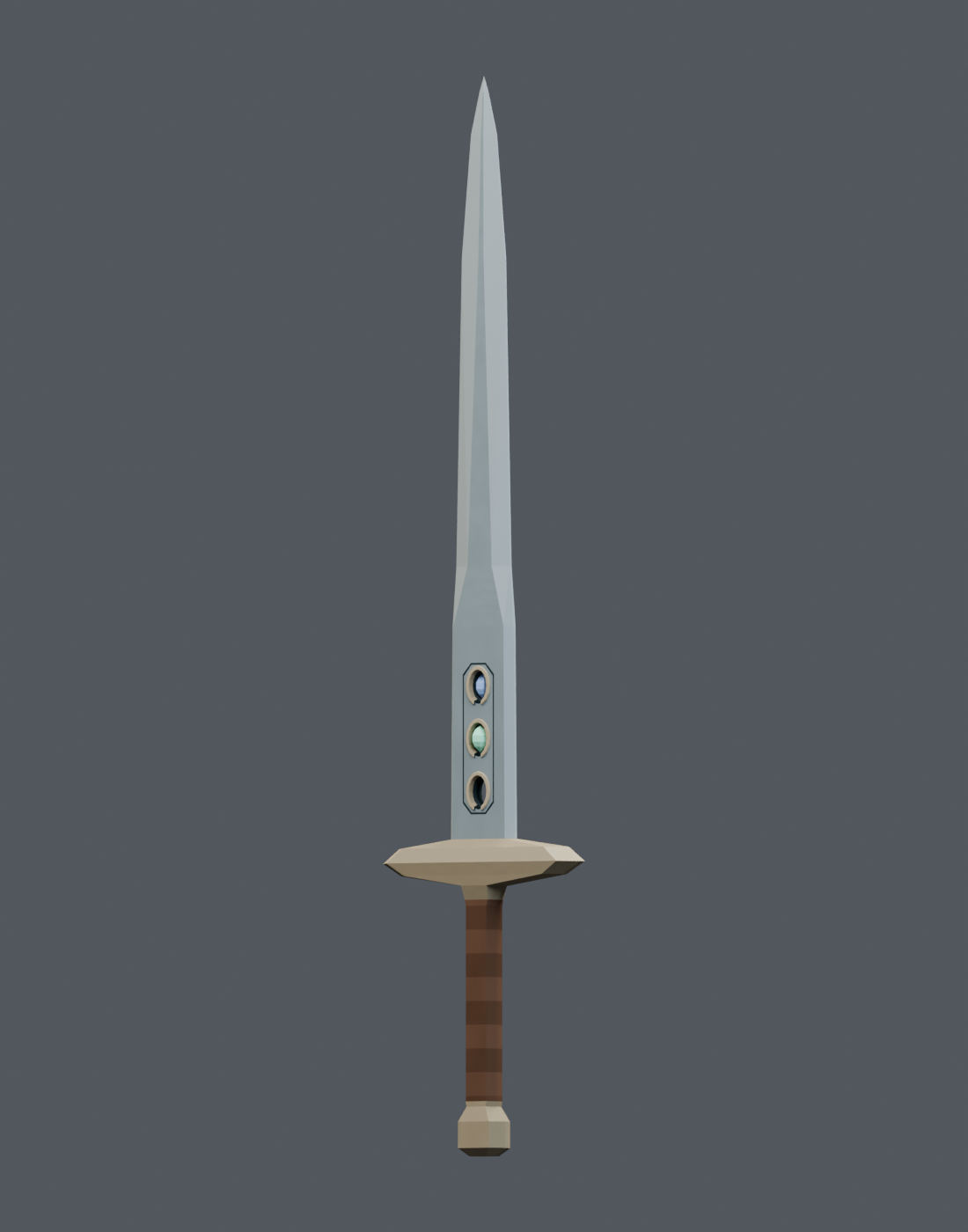 The socketable arming sword as delivered, with three gem settings in the blade near the guard.