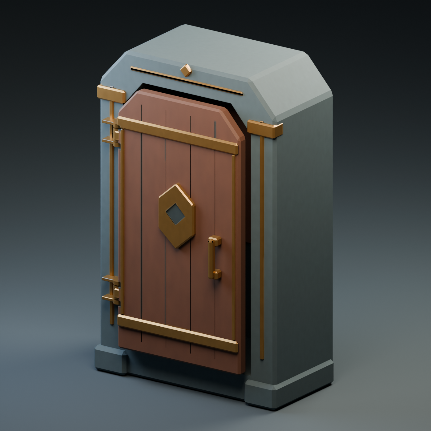 The vault before its atlas re-bake: bright orange-gold brass trim.