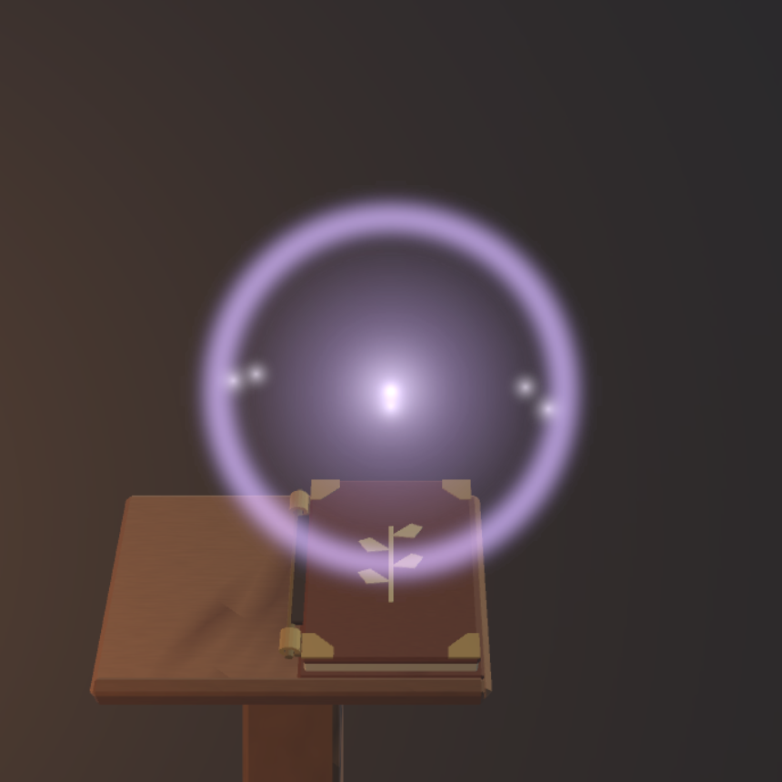 Render: the flash at the end of a feed, a ring thrown outward over the journal, from 2 m, stand-in wall